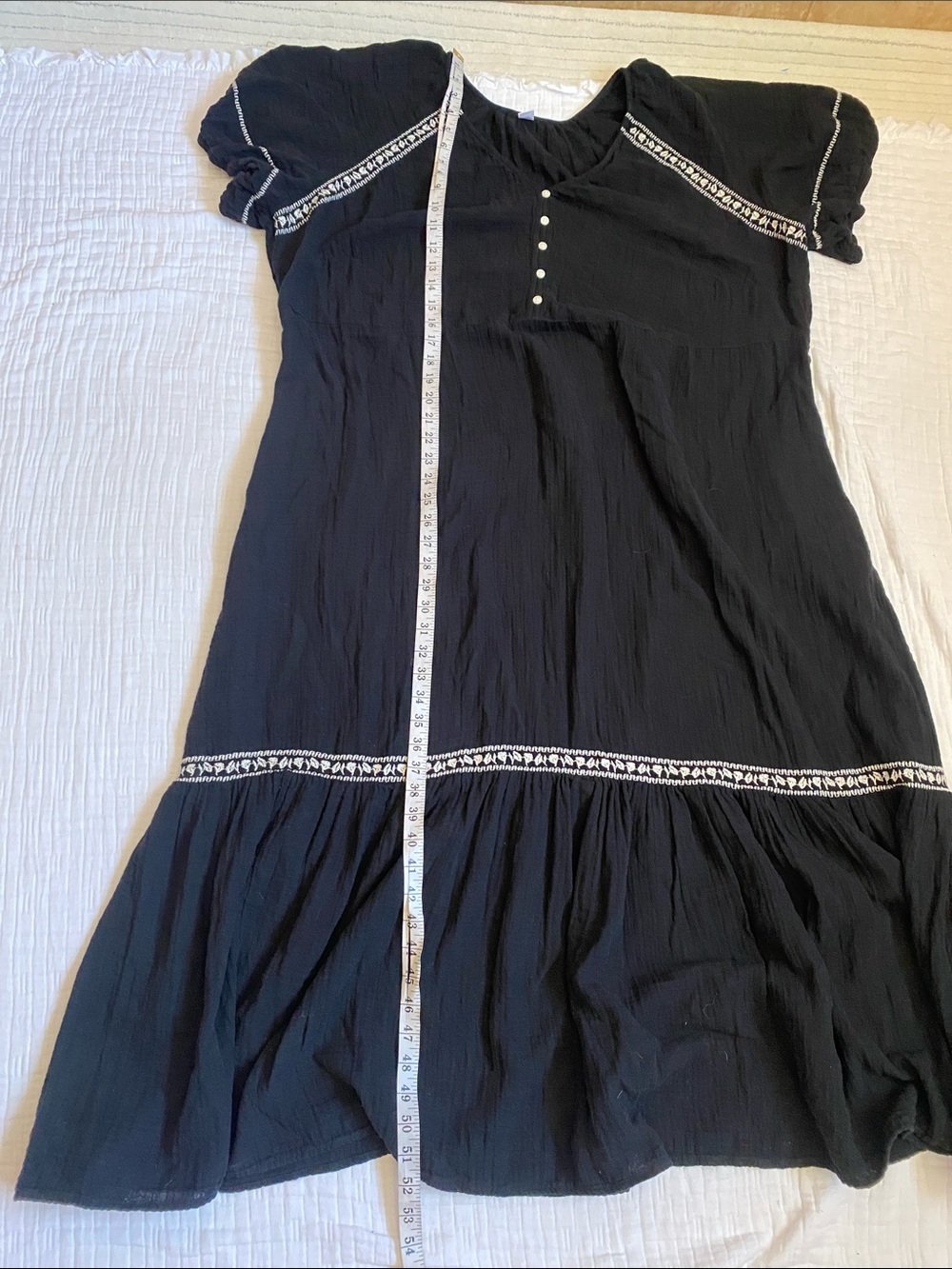 OLD NAVY Black Maxi Dress 100% Cotton with White Embroidery - Picture 6 of 10